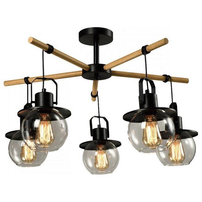 Люстра на штанге Imex Freedom 5 ламп MD.23044-5-S-BK+WOOD