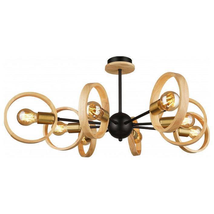 Люстра на штанге Imex MD.4465 8 ламп MD.4465-8-S-BK+WOOD
