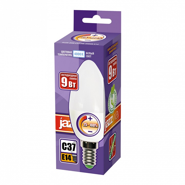 Лампа светодиодная Jazzway  PLED- DIM C37  9w 4000K E14