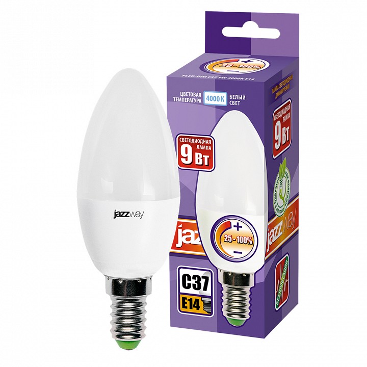 Лампа светодиодная Jazzway  PLED- DIM C37  9w 4000K E14