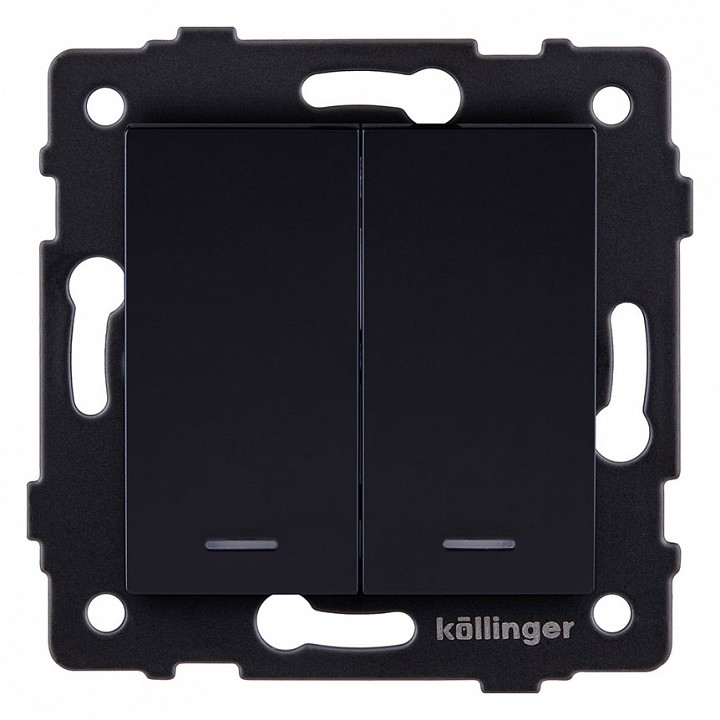 Выключатель двухклавишный с подсветкой без рамки Kollinger  REA-S-014BK