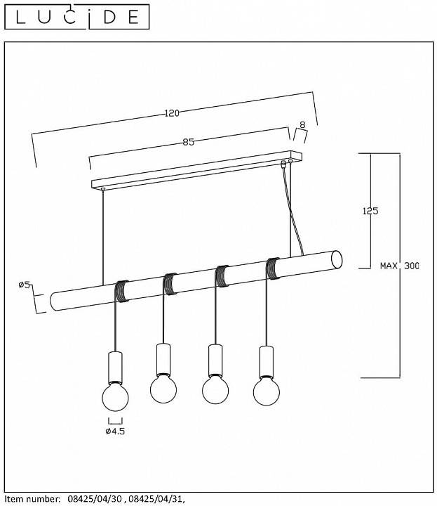 Подвесной светильник Lucide Jaime 08425/04/30