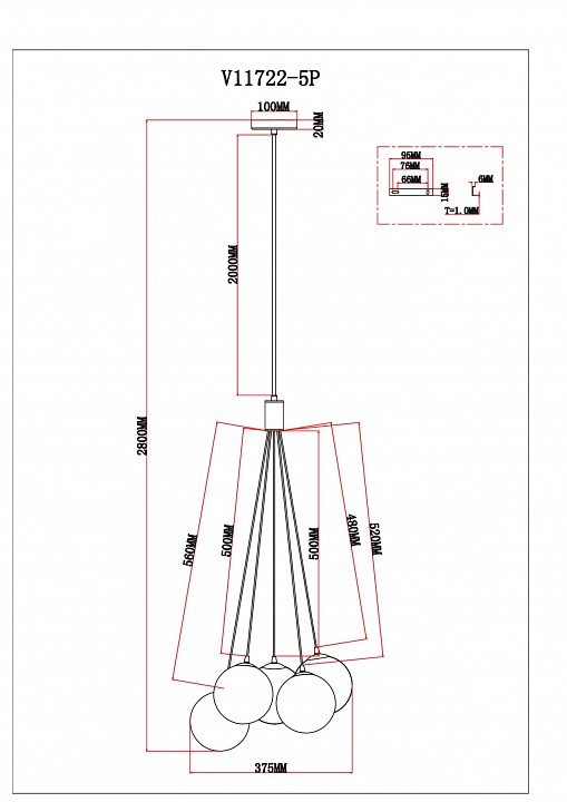 Подвесная люстра Moderli Renny V11722-5P