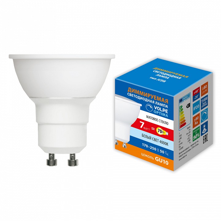 Лампа светодиодная Volpe OPTIMA DIM GU10 7 Вт 4000 K диммируемая UL-00009234