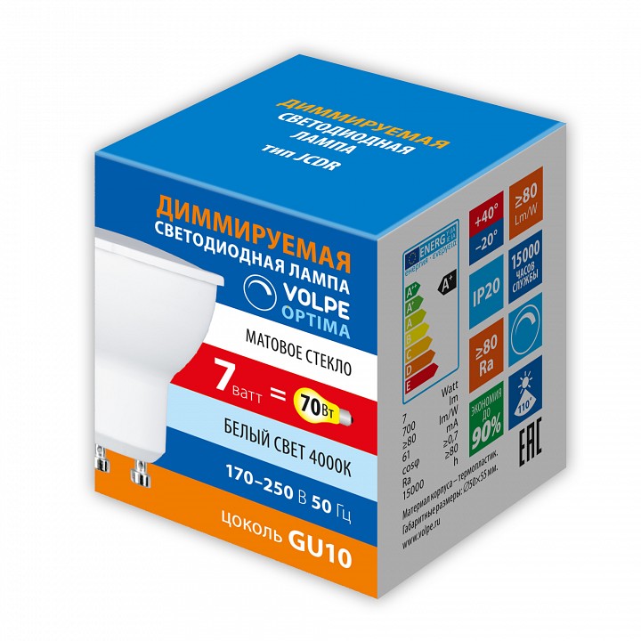 Лампа светодиодная Volpe OPTIMA DIM GU10 7 Вт 4000 K диммируемая UL-00009234