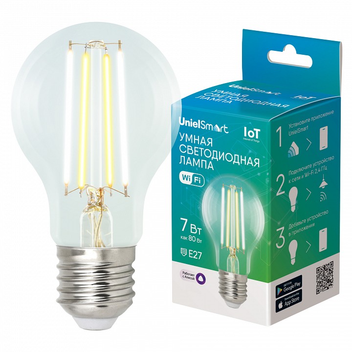 Лампа светодиодная с управлением через Wi-Fi Uniel  E27 7Вт 2700 - 6500K UL-00011656
