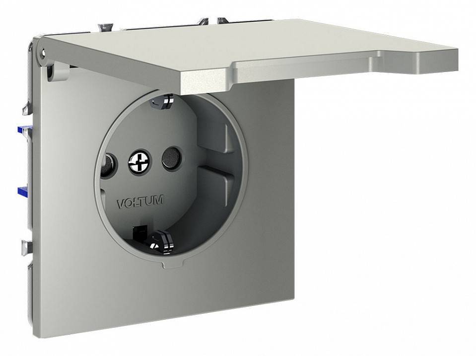 Розетка с заземлением и со шторкой, без рамки с крышкой Voltum S70 VLS040304