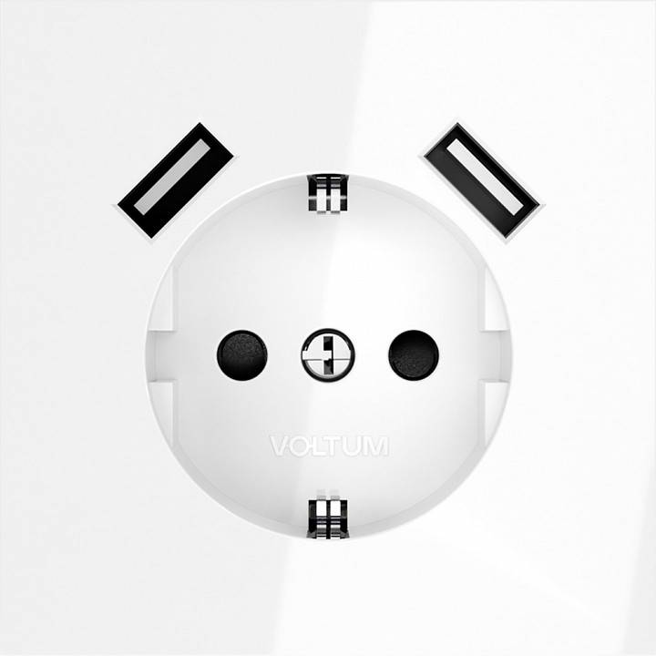 Розетка с заземлением и со шторкой и 2хUSB type A, без рамки Voltum S70 VLS040401