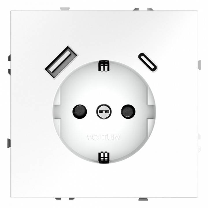 Розетка с заземлением и со шторкой и 2хUSB type A и C, без рамки Voltum S70 VLS040502