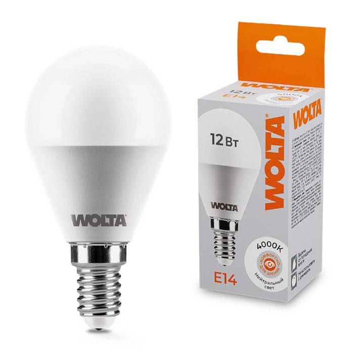 Лампа светодиодная Wolta  E14 12Вт 4000K 25S45GL12E14