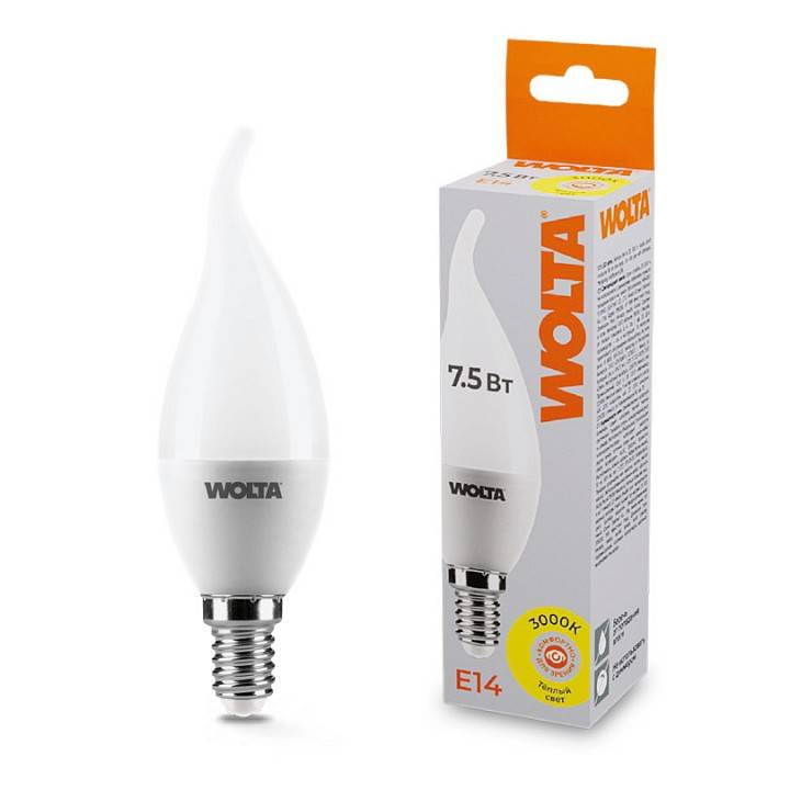 Лампа светодиодная Wolta  E14 7.5Вт 3000K 25YCD7.5E14