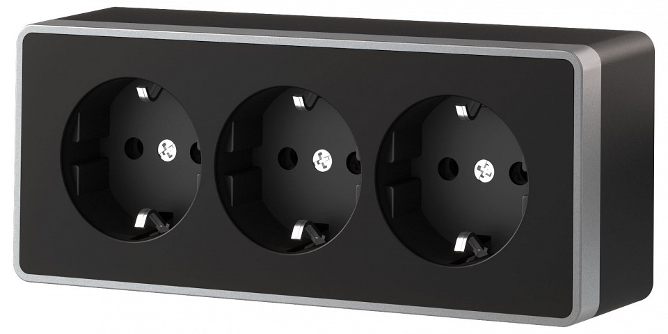 Розетка тройная с заземлением и со шторками Werkel Gallant (черный с серебром) W5073134