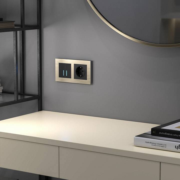 Выключатель двухклавишный с подсветкой без рамки Werkel черный W4520008