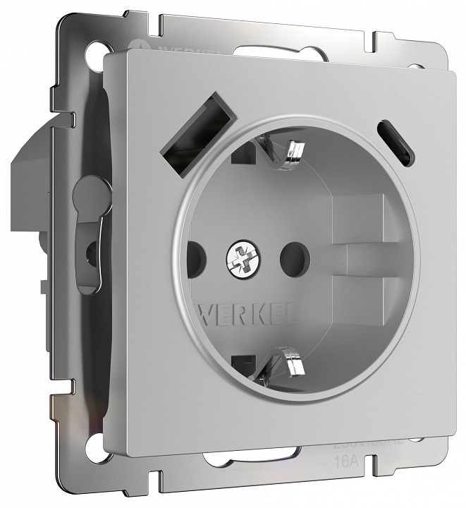 Розетка с заземлением и со шторкой и 2хUSB type A и C, без рамки Werkel  W1171706