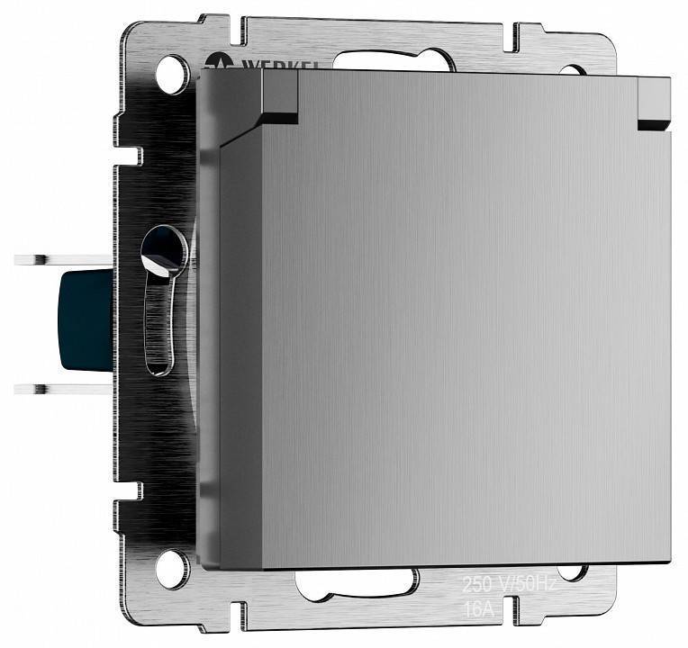 Розетка влагозащищенная с заземлением и шторками с крышкой Werkel серебряный рифленый без рамки W1171209