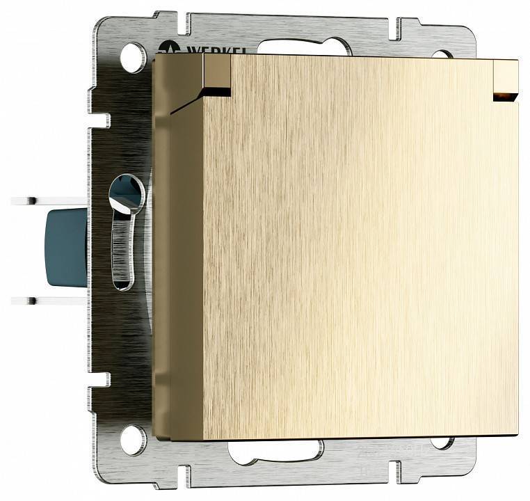 Розетка влагозащищенная с заземлением и со шторкой, без рамки с крышкой Werkel шампань рифленый W1171210