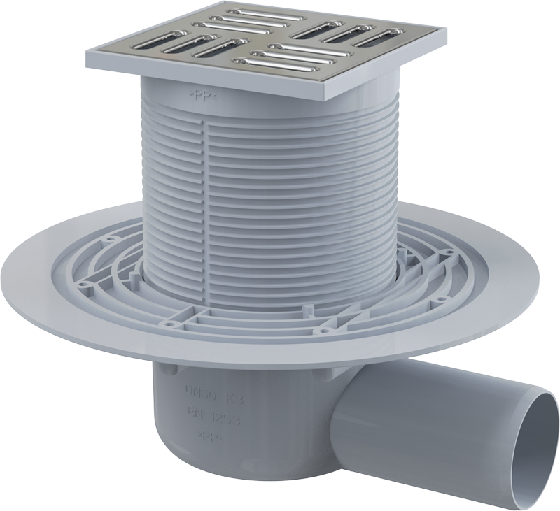 Трап для душа AlcaPlast 105x105/50 мм боковой выпуск решетка нержавеющая сталь APV1321