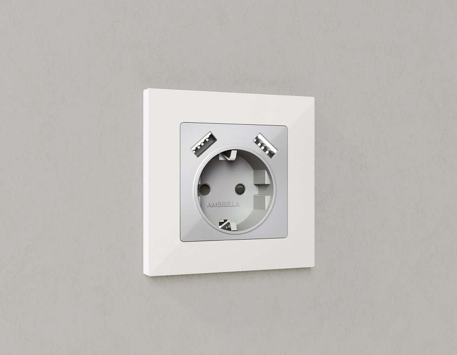 Накладка для розетки с заземлением и со шторками и 2хUSB type A Ambrella Volt Quant AP4090