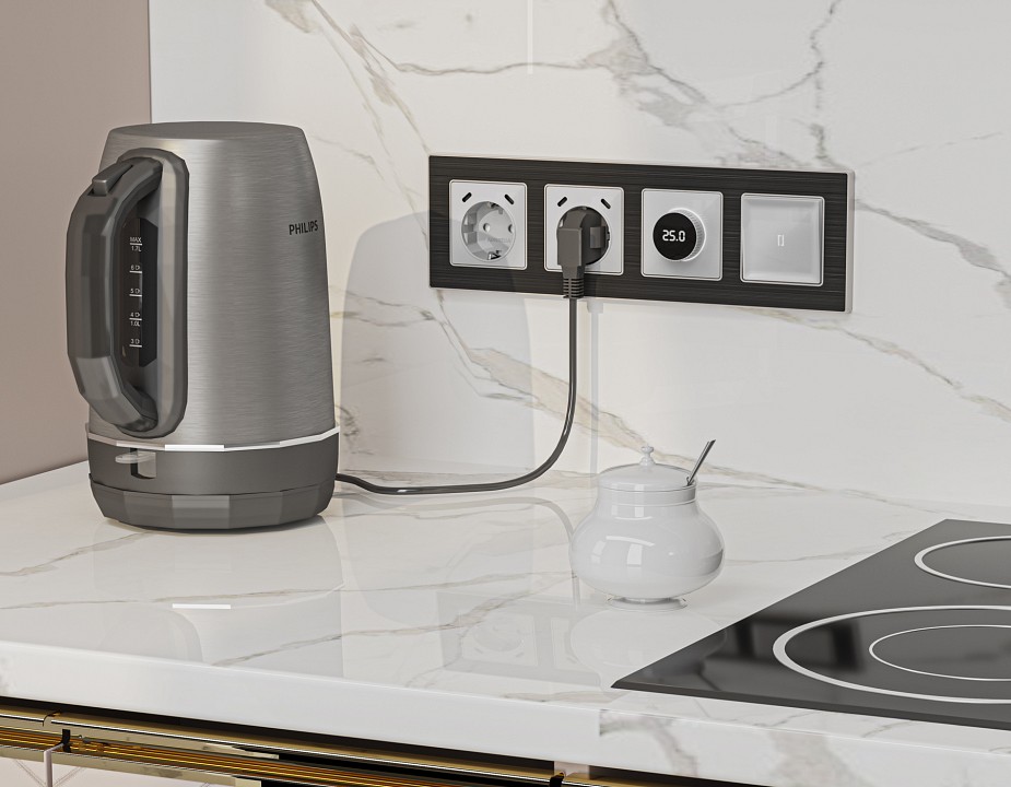 Накладка для розетки с заземлением и со шторками и 2хUSB type С Ambrella Volt ALFA AP4105