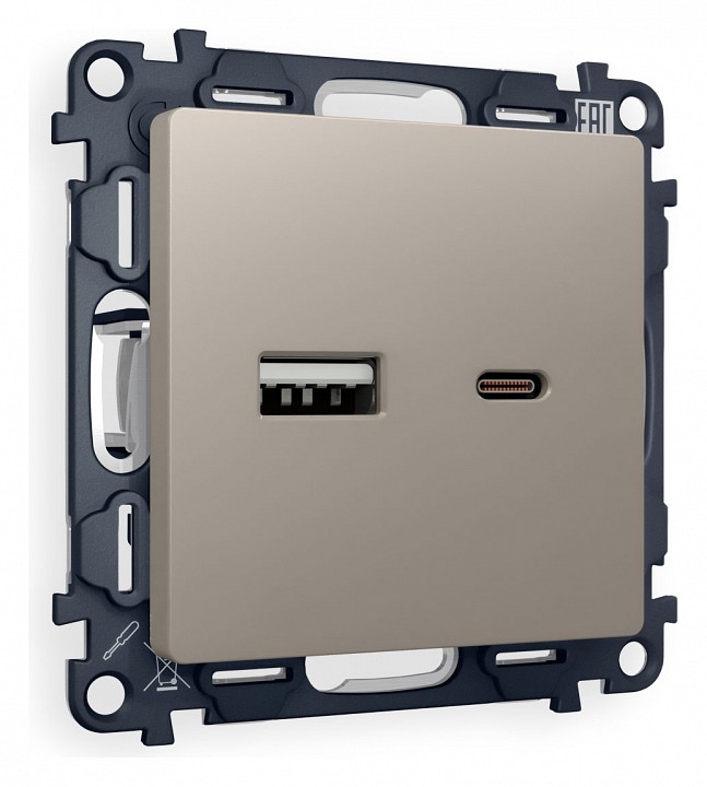 Розетка 2хUSB type A и C без рамки Ambrella Volt Quant MA371010