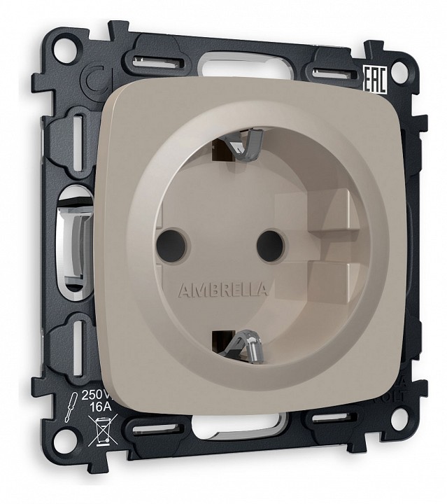 Розетка с заземлением и со шторкой, без рамки Ambrella Volt Quant MO367010
