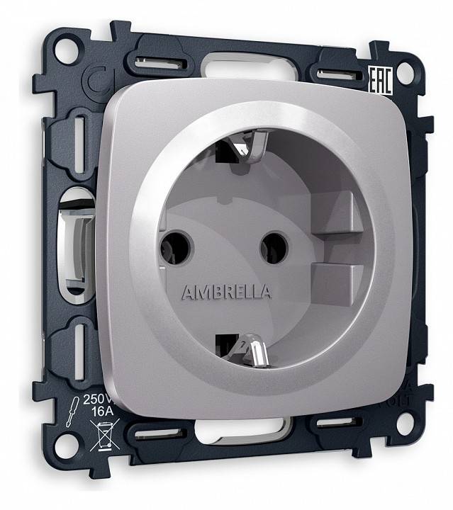 Розетка с заземлением, без рамки Ambrella Volt Quant MO506010