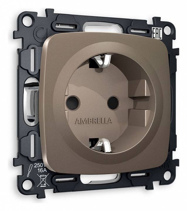 Розетка с заземлением и со шторкой, без рамки Ambrella Volt Quant MO637010