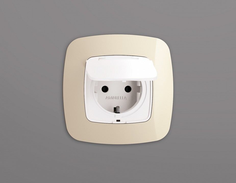 Накладка для розетки влагозащищенной с заземлением и со шторками с крышкой Ambrella Volt Quant OP1280