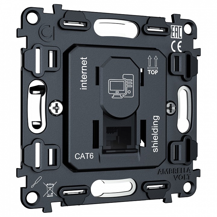 Механизм розетки телефонной RJ-11 со шторкам Ambrella Volt QUANT VM185