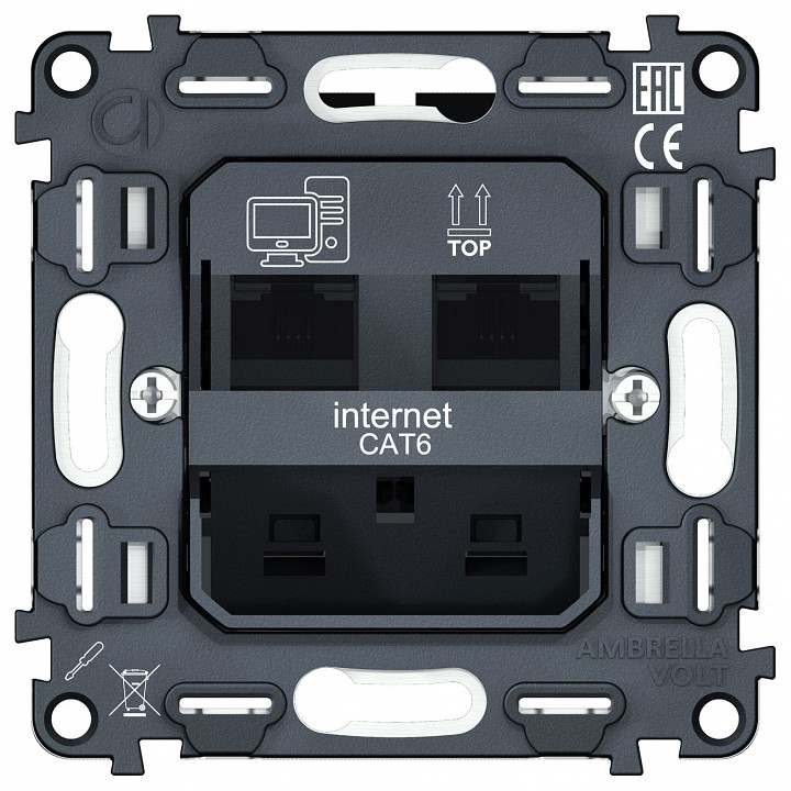Механизм розетки телефонной RJ-11 со шторкам Ambrella Volt QUANT VM189