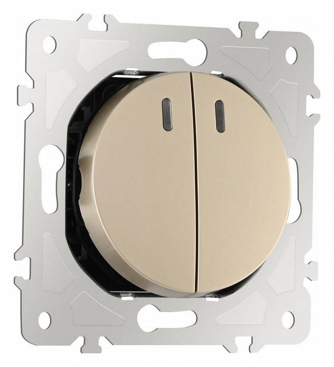 Выключатель двухклавишный с подсветкой без рамки Arte Milano 202 202.31-2.shampan