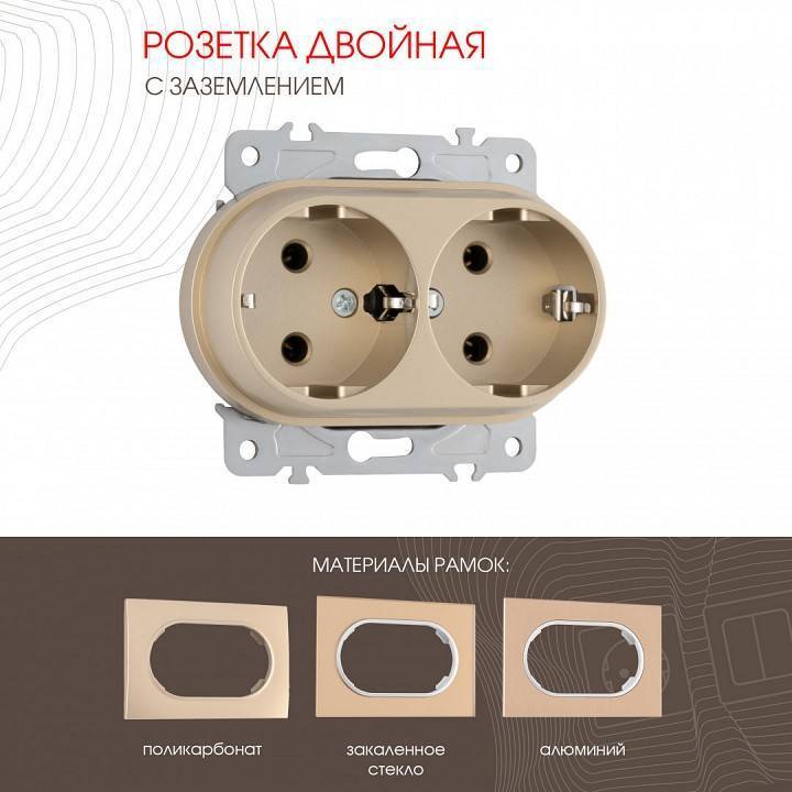 Розетка двойная с заземлением, без рамки Arte Milano am-202 202.40-2.shampan