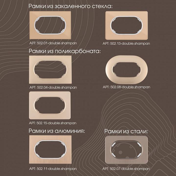 Розетка двойная с заземлением, без рамки Arte Milano am-202 202.40-2.shampan