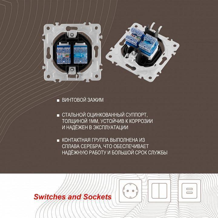 Розетка двойная RJ-11 и Ethernet RJ-45, без рамки Arte Milano am-202 202.44-1.shampan