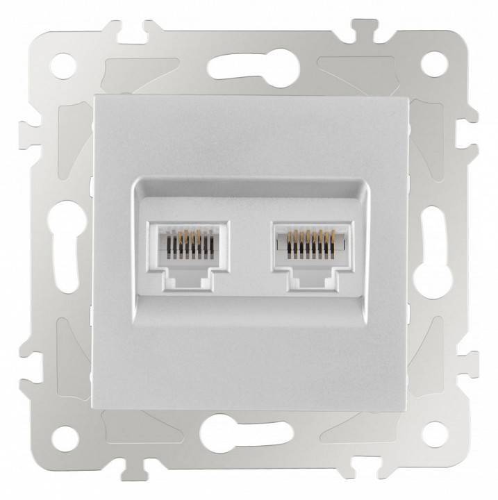 Розетка двойная RJ-11 и Ethernet RJ-45, без рамки Arte Milano am-203 203.44-1.silver