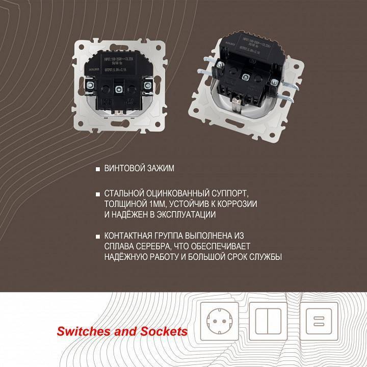 Розетка с заземлением и со шторкой и 2хUSB, без рамки Arte Milano am-203 203.47-1.white