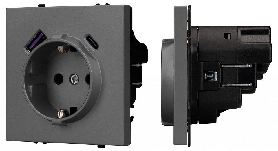 Розетка с заземлением и со шторкой и 2хUSB type A и C, без рамки Arlight NOBE 054287(1)