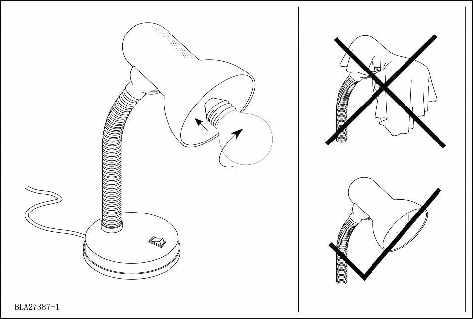 Настольная лампа офисная Eglo Basic 1 E27 черная 90977
