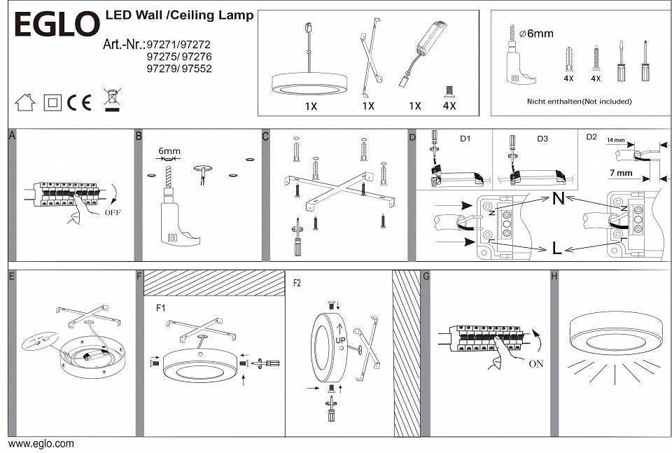 Светильник накладной Eglo Fueva 1 10.9 Вт 170 мм 97276