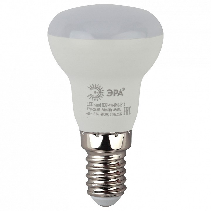 Лампа светодиодная ЭРА Стандарт E14 4 Вт 4000 К LED-R39-4W-840-E14