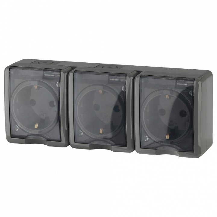 Розетка тройная с заземлением и со шторками, с крышкой Эра Эра Эксперт 11-2406-03