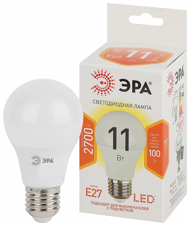 Лампа светодиодная Эра Стандарт LED A60-11W-827-E27