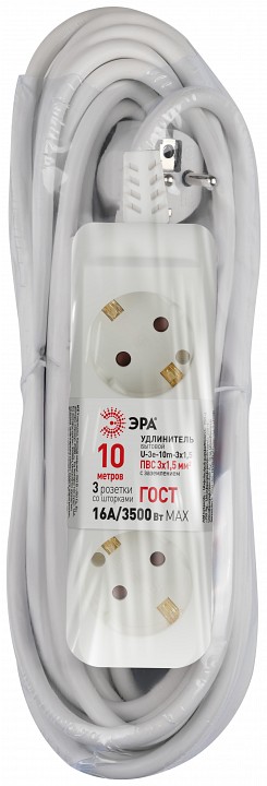 Удлинитель ЭРА U-3e 3 розетки с заземлением 10 м 3х1.5 мм² U-3e-10m-3x1,5