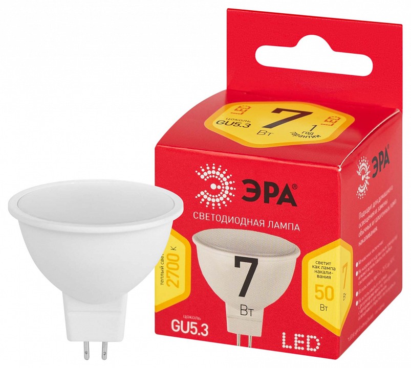 Лампа светодиодная Эра  LED MR16-7W-827-GU5.3 R