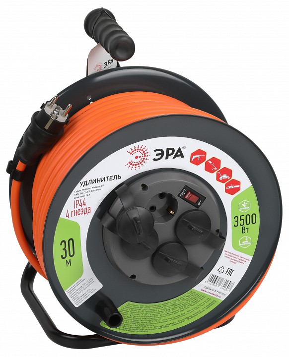 Удлинитель с выключателем Эра  RMx-4es-3x2.5-30m-IP44