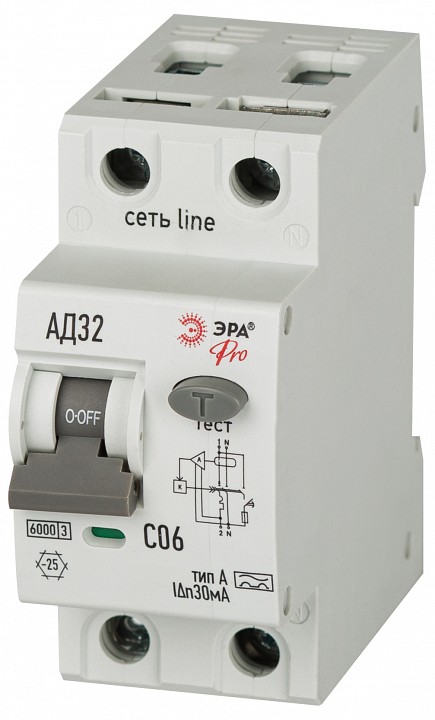 Дифференциальный автоматический выключатель электронный 1P+N Эра АД-32 D326E2C06А30