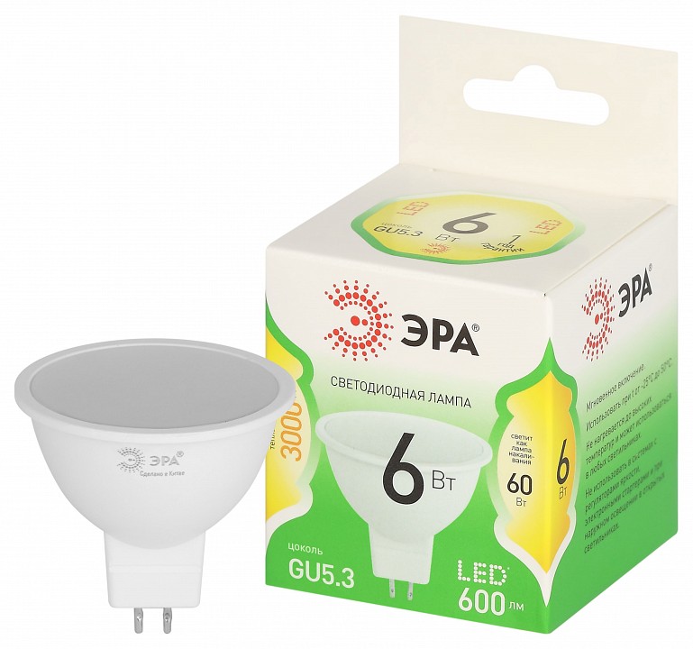 Лампа светодиодная Эра Green Line LED MR16-6W-830-GU5.3 GL