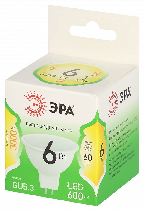 Лампа светодиодная Эра Green Line LED MR16-6W-830-GU5.3 GL