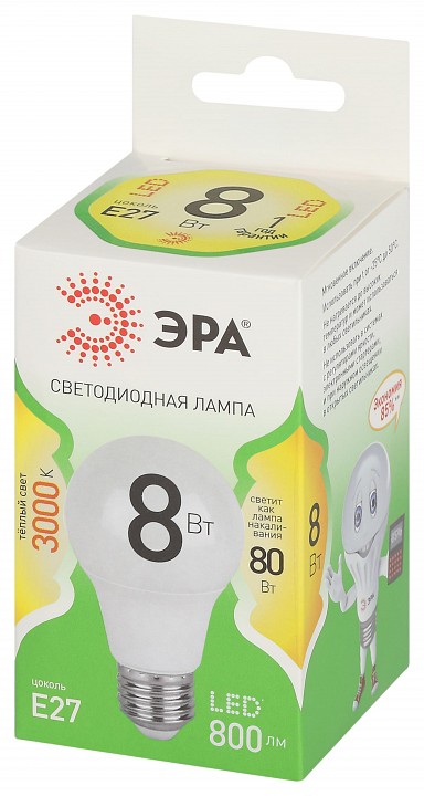 Лампа светодиодная Эра Green Line LED A60-8W-830-E27 GL