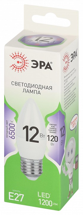 Лампа светодиодная Эра Green Line E27 12Вт 6500K LED B35-12W-865-E27 GL